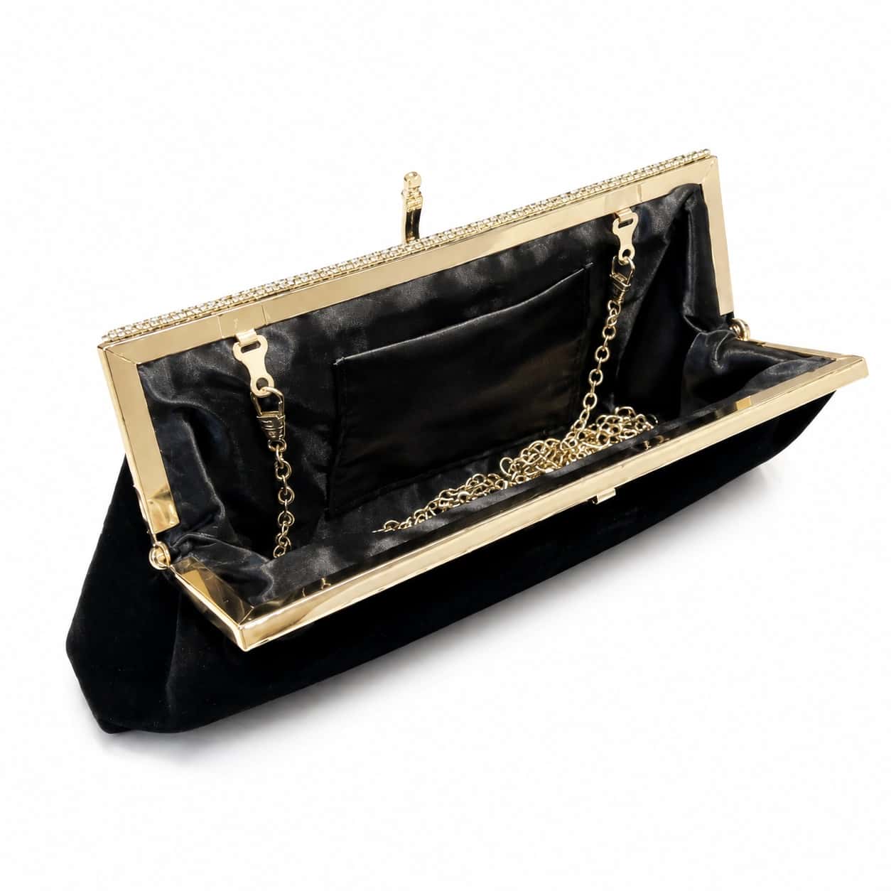 Black Velvet Gold Frame Clutch Bag