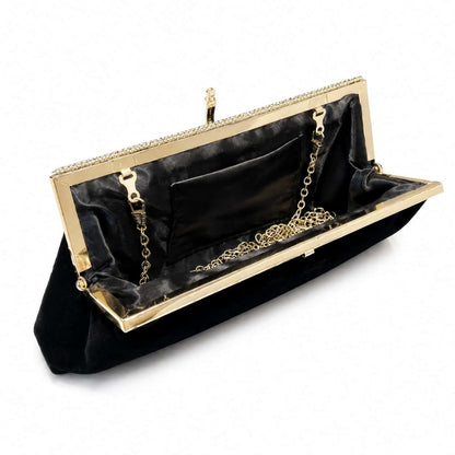 Black Velvet Gold Frame Clutch Bag