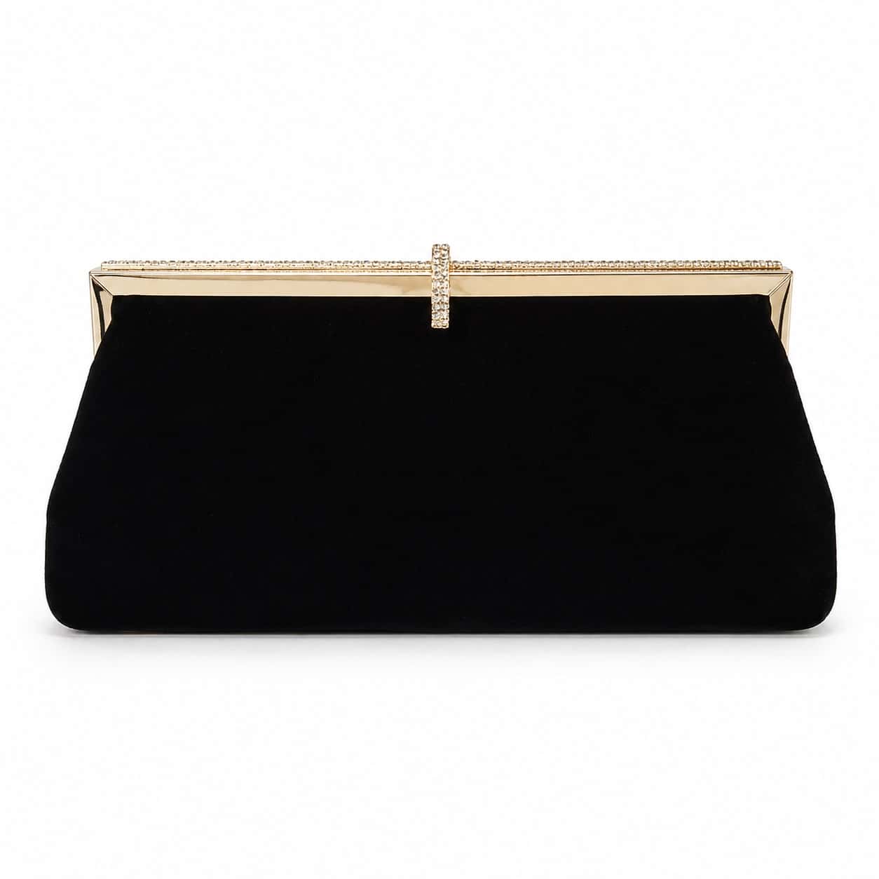 Black Velvet Gold Frame Clutch Bag