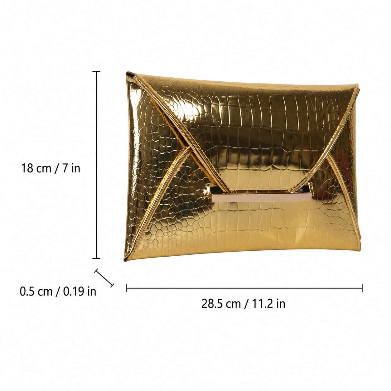 Gold Croc Envelope Clutch Bag