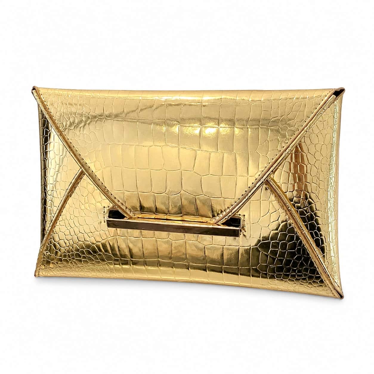 Gold Croc Envelope Clutch Bag