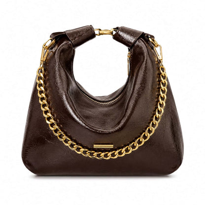 Chocolate Glossy Chain Hobo Bag