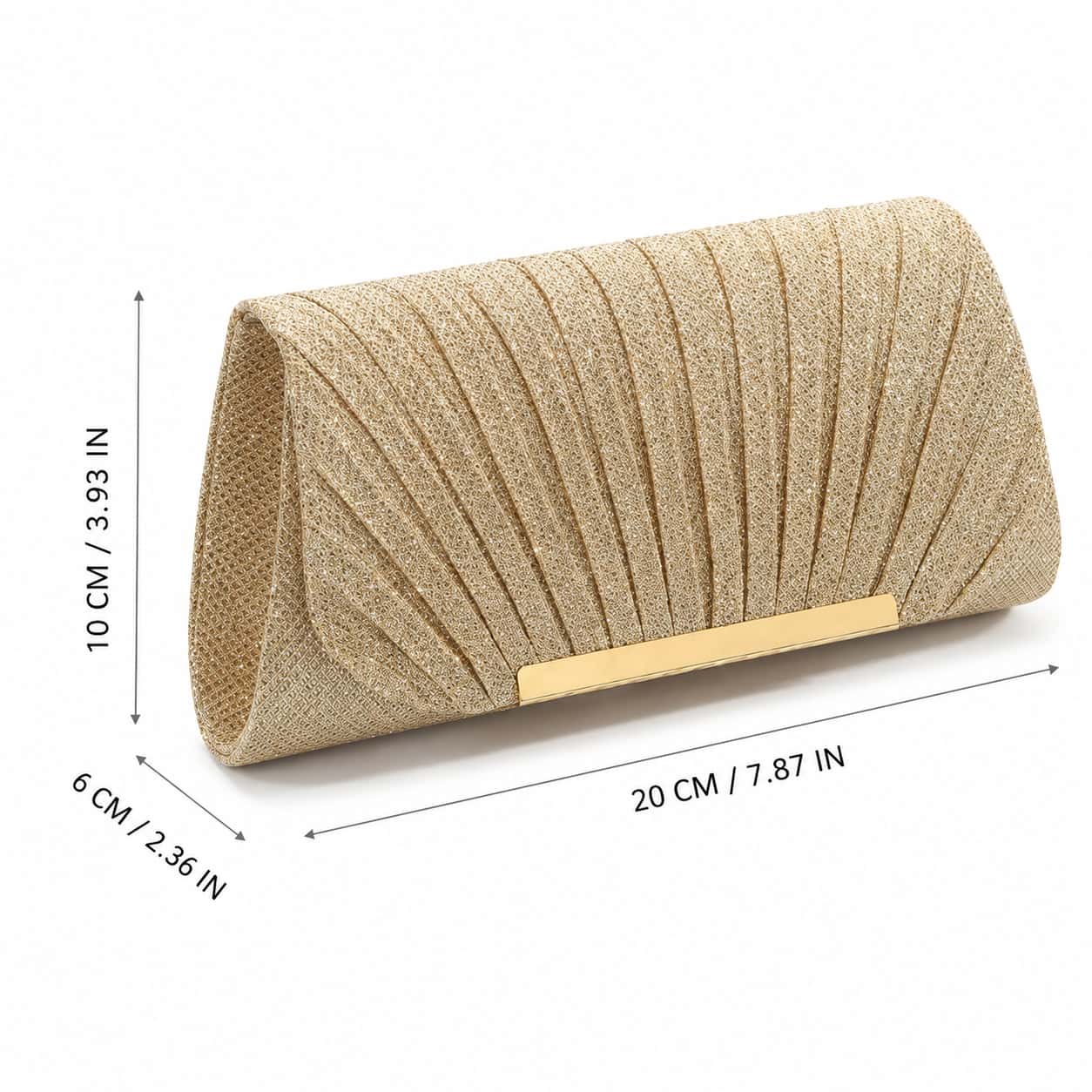 Champagne Glitter Pleated Clutch Bag