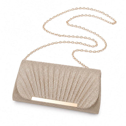 Champagne Glitter Pleated Clutch Bag