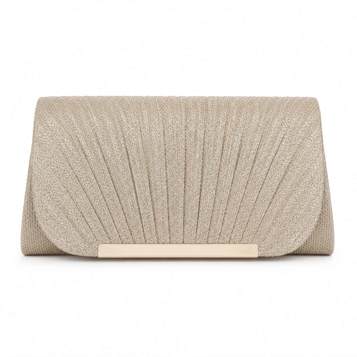 Champagne Glitter Pleated Clutch Bag