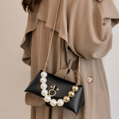 Black Pearl Handle Crossbody Bag