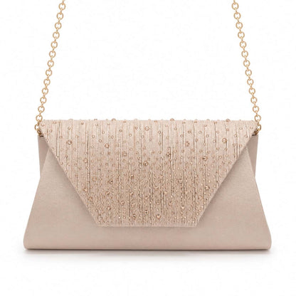 Champagne Beaded Envelope Crossbody Bag
