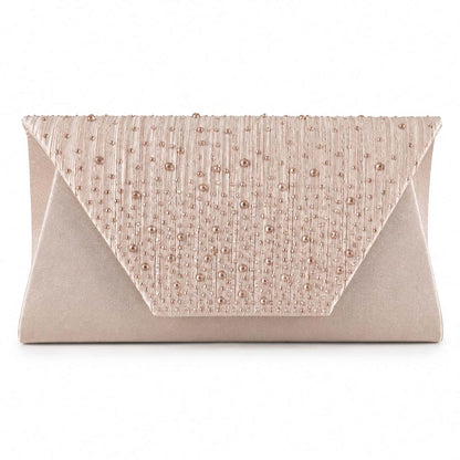 Champagne Beaded Envelope Crossbody Bag