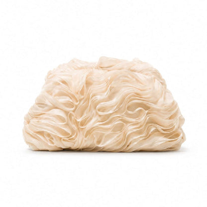 Ivory Ruffle Evening Clutch Bag