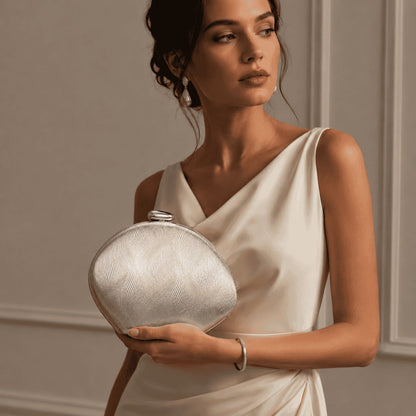 Metallic Wave Shell Evening Clutch Bag