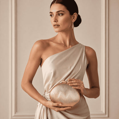 Metallic Wave Shell Evening Clutch Bag