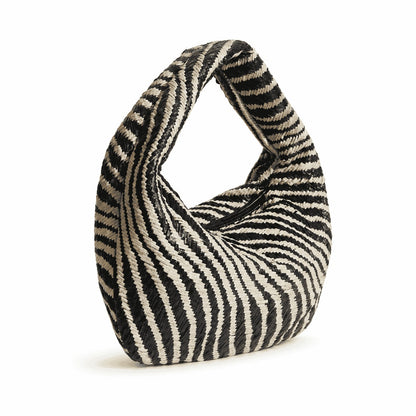Black & Ivory Striped Mini Hobo Bag