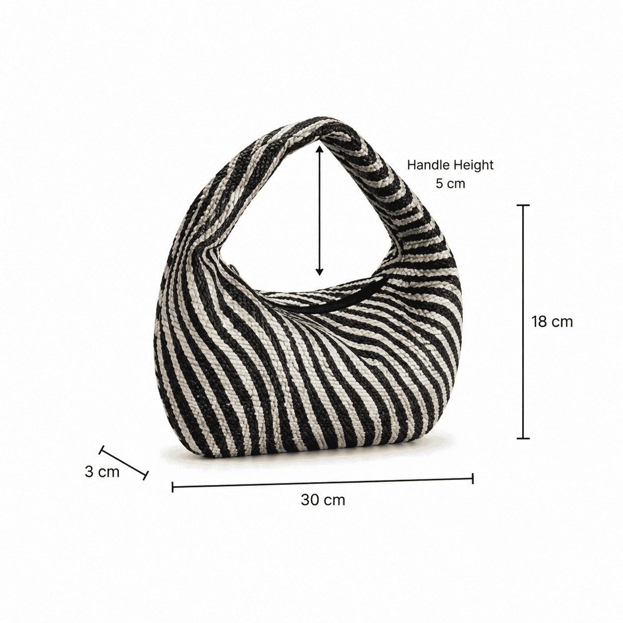 Black & Ivory Striped Mini Hobo Bag
