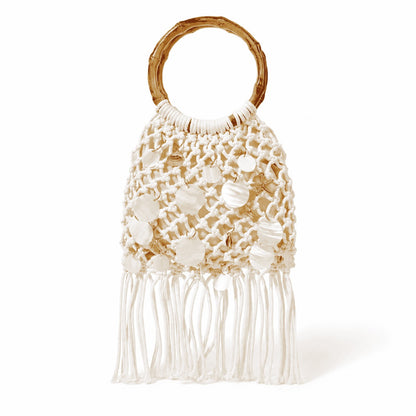 Ivory Macramé Shell Handle Bag