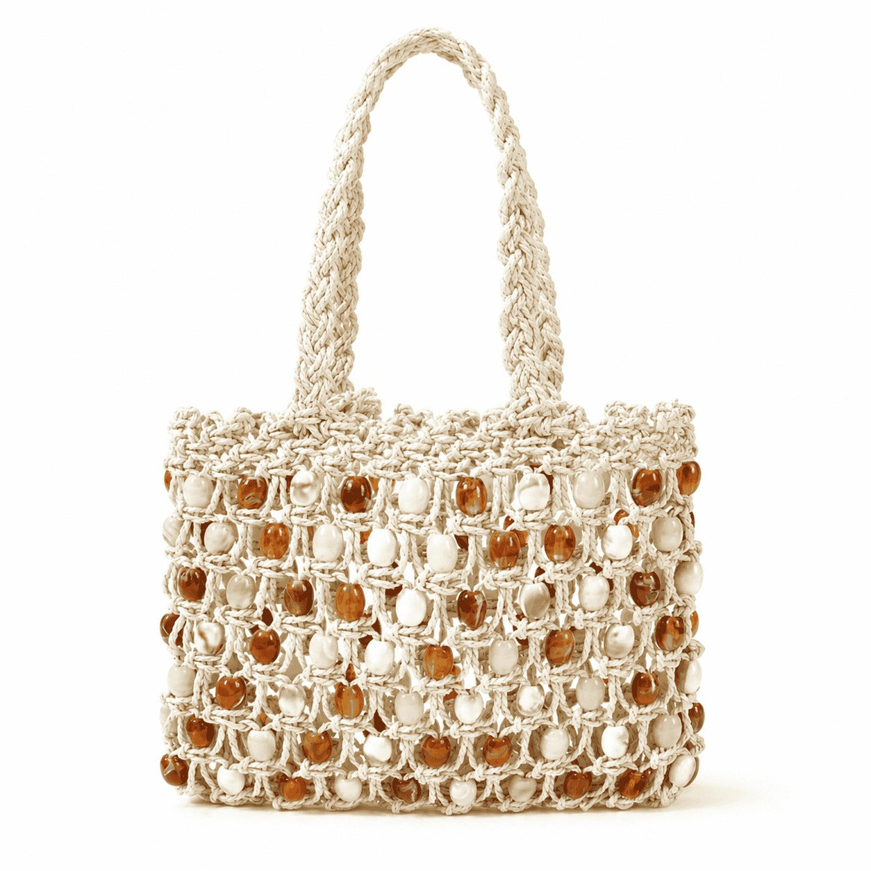 Ivory Beaded Crochet Tote Bag