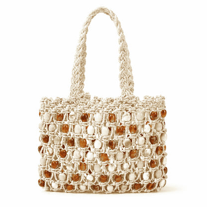 Ivory Beaded Crochet Tote Bag