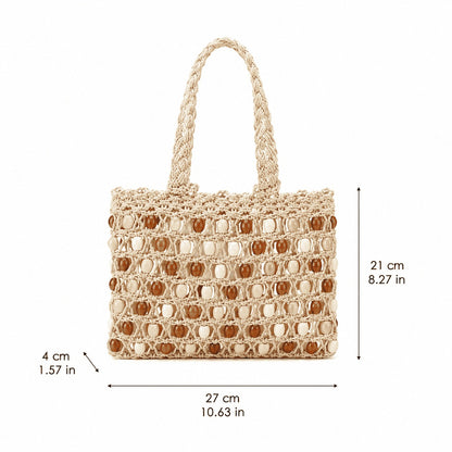 Ivory Beaded Crochet Tote Bag