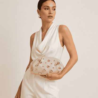 Gold Studded Cloud Clutch Bag