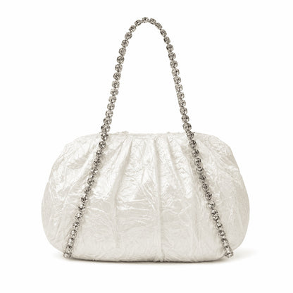 Ivory Ruched Rhinestone Shoulder Bag