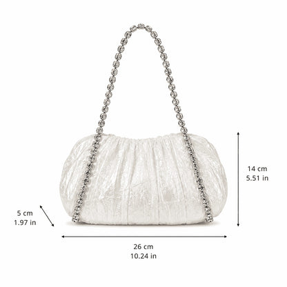 Ivory Ruched Rhinestone Shoulder Bag