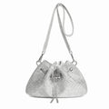 Silver Rhinestone Drawstring Shoulder Bag
