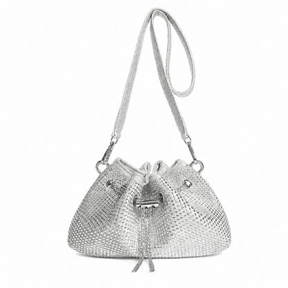 Silver Rhinestone Drawstring Shoulder Bag
