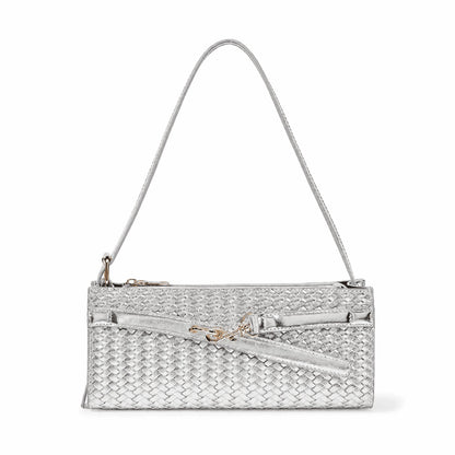 Silver Woven Slim Shoulder Bag