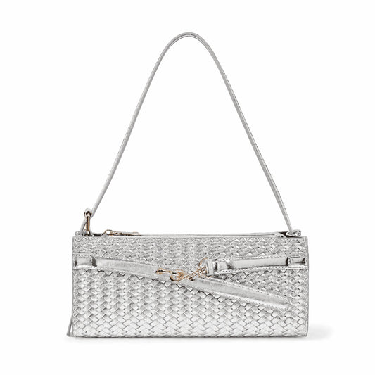 Silver Woven Slim Shoulder Bag