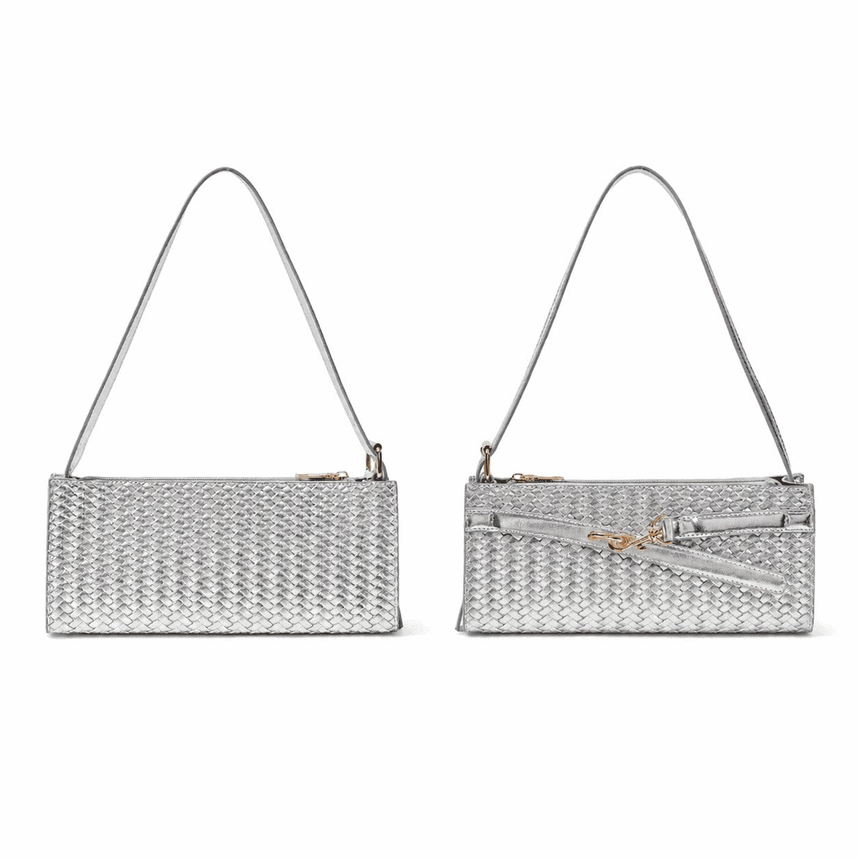Silver Woven Slim Shoulder Bag