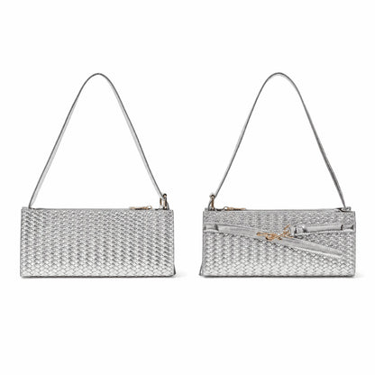 Silver Woven Slim Shoulder Bag