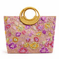Floral Embroidered Straw Tote Bag