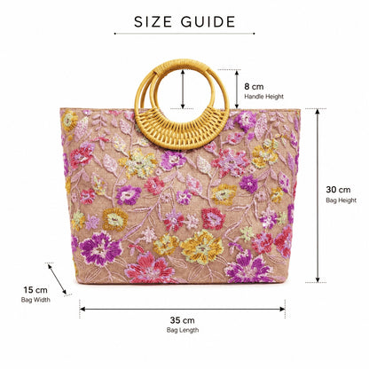 Floral Embroidered Straw Tote Bag