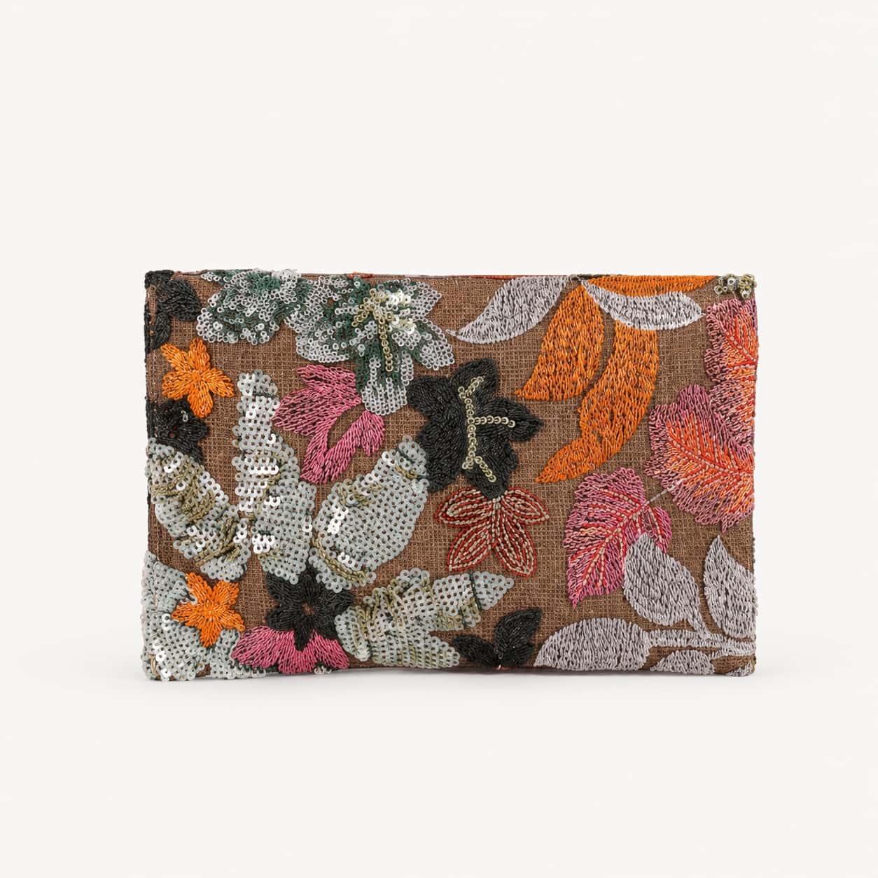 Floral Beaded Envelope Clutch