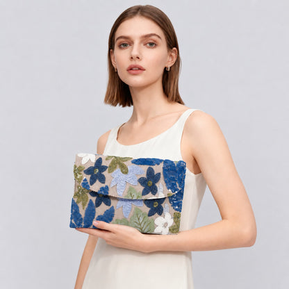 Floral Beaded Envelope Clutch