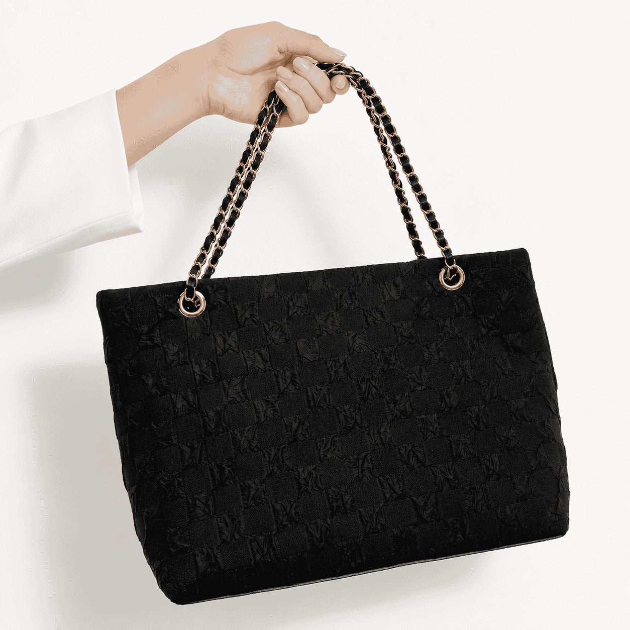 Black Quilted Chain Tote Bag