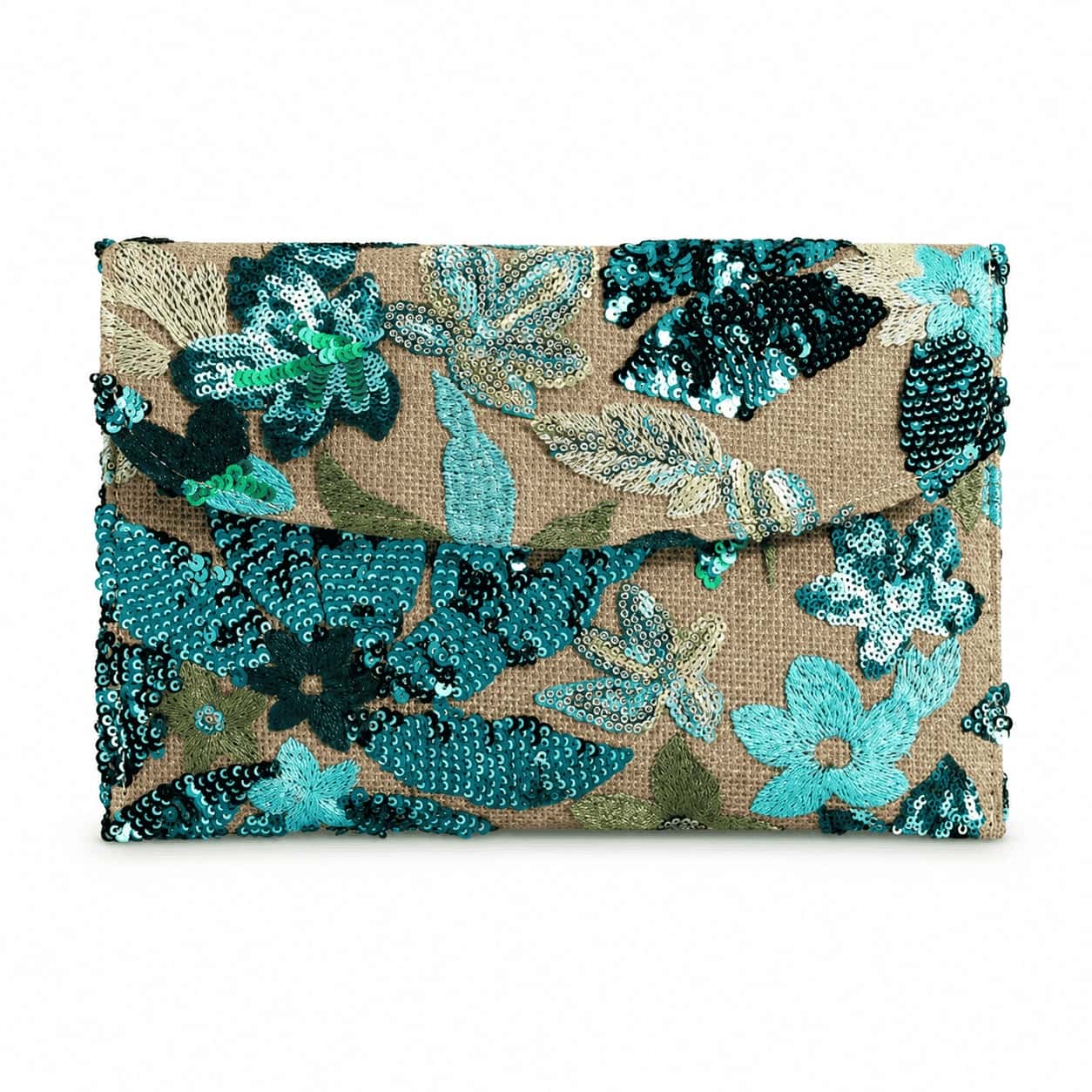 Floral Beaded Envelope Clutch