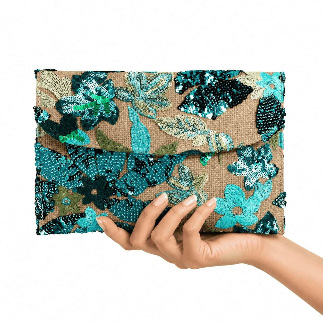 Floral Beaded Envelope Clutch