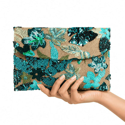 Floral Beaded Envelope Clutch