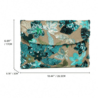 Floral Beaded Envelope Clutch