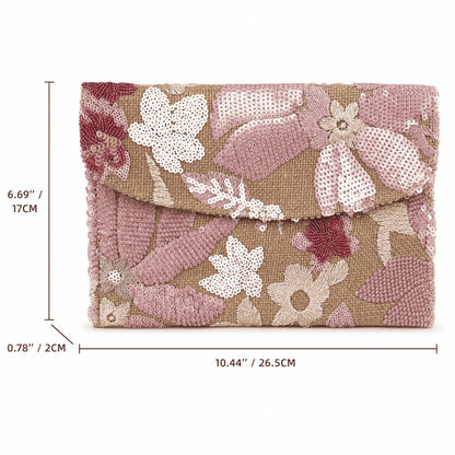 Floral Beaded Envelope Clutch