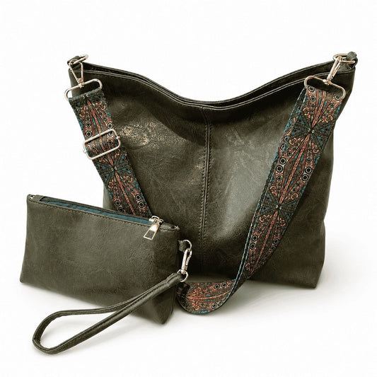 Patterned Strap Hobo Bag Set