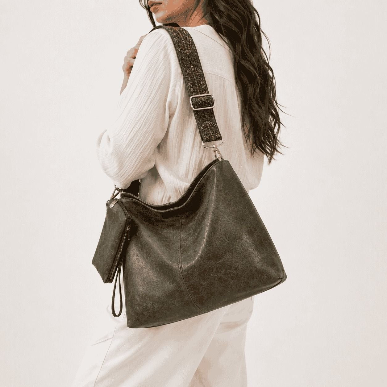 Patterned Strap Hobo Bag Set