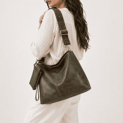 Patterned Strap Hobo Bag Set