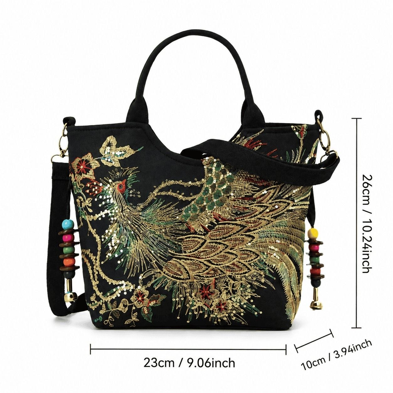 Embroidered Peacock Shoulder Handbag