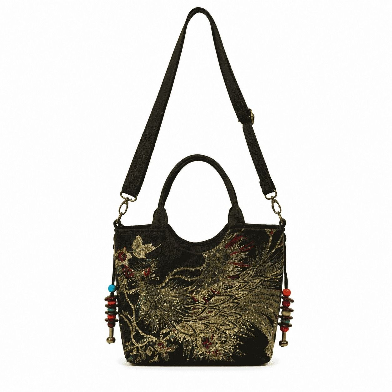 Embroidered Peacock Shoulder Handbag