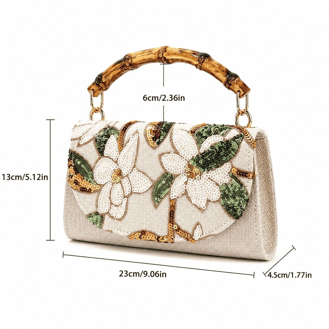 Embroidered Floral Bamboo Handle Bag