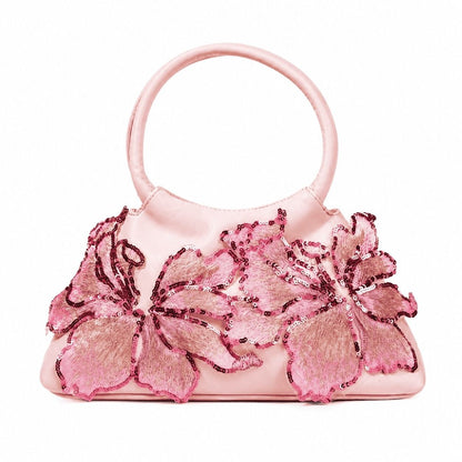 Blush Floral Embellished Top Handle Bag