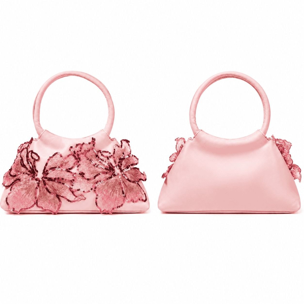 Blush Floral Embellished Top Handle Bag