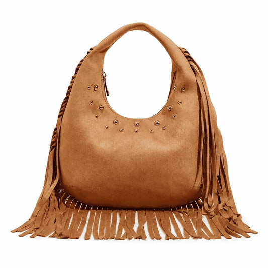 Western Fringe Stud Hobo Bag