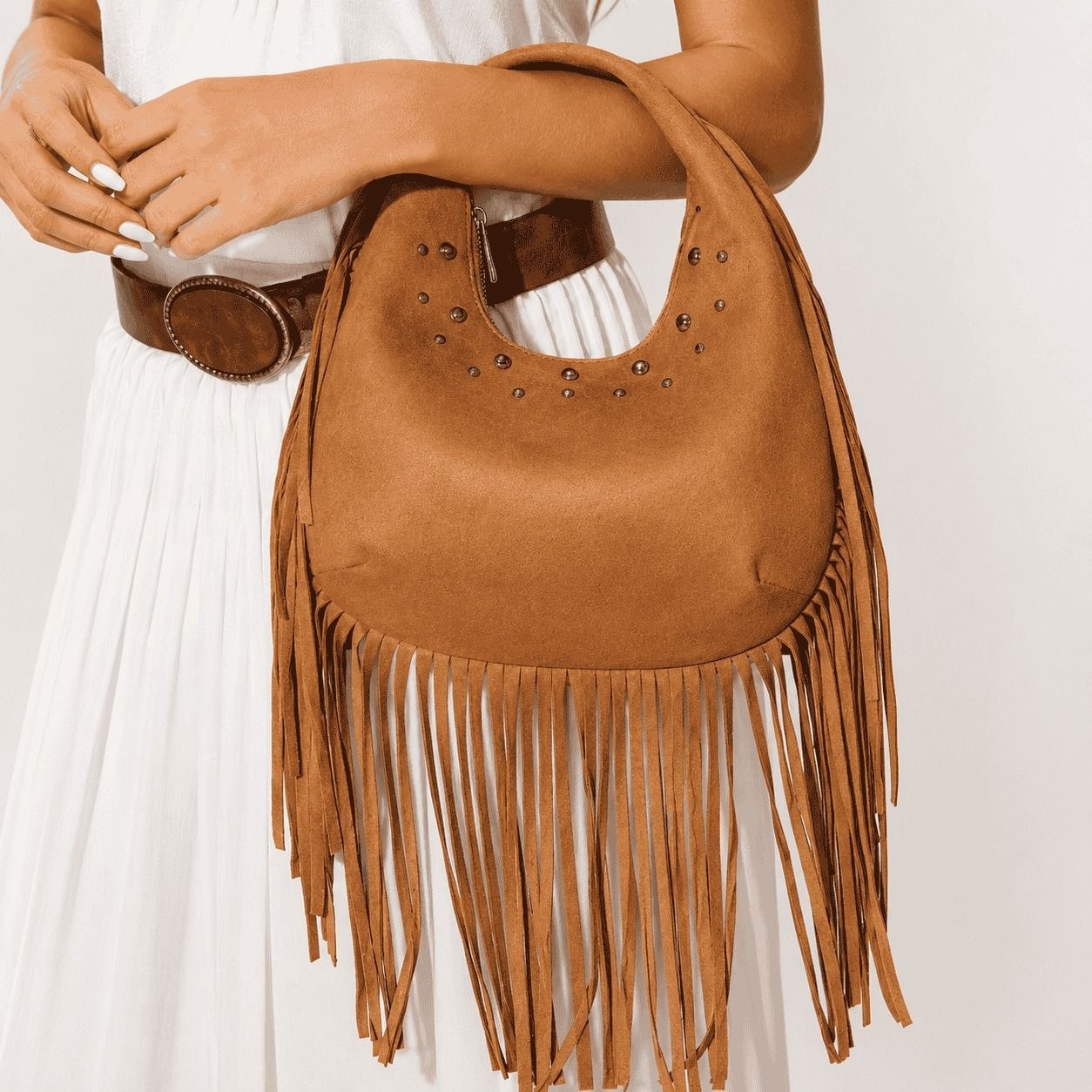 Western Fringe Stud Hobo Bag